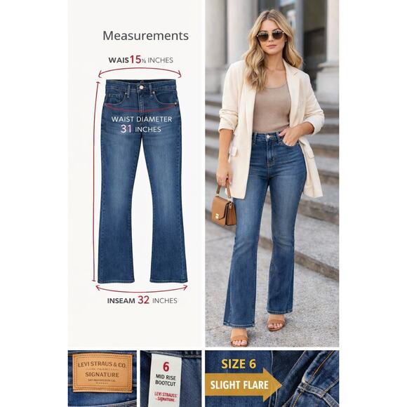 Levi Strauss Signature Womens 6 Mid Rise Bootcut Flare Jeans 31x32 Stretch Y2K - Picture 2 of 9